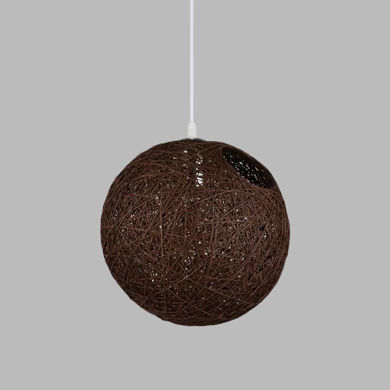 Modern Rattan Globe Pendant Light with Cut-out Hole - Single-Bulb Ceiling Lamp in Blue/Pink/Red