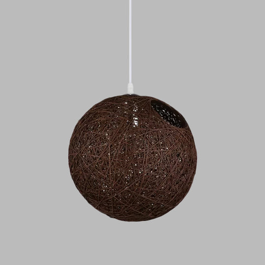 Modern Rattan Globe Pendant Light with Cut-out Hole - Single-Bulb Ceiling Lamp in Blue/Pink/Red