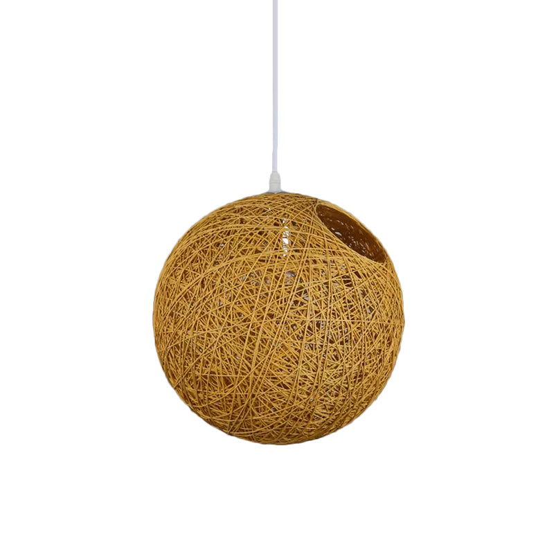Modern Rattan Globe Pendant Light with Cut-out Hole - Single-Bulb Ceiling Lamp in Blue/Pink/Red