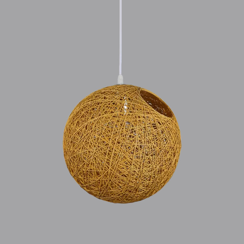 Modern Rattan Globe Pendant Light with Cut-out Hole - Single-Bulb Ceiling Lamp in Blue/Pink/Red