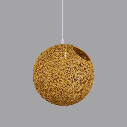 Modern Rattan Globe Pendant Light with Cut-out Hole - Single-Bulb Ceiling Lamp in Blue/Pink/Red