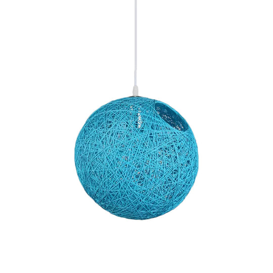 Modern Rattan Globe Pendant Light with Cut-out Hole - Single-Bulb Ceiling Lamp in Blue/Pink/Red