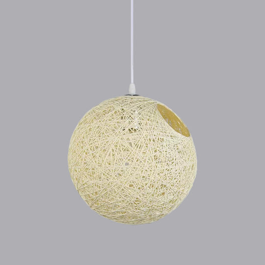 Modern Rattan Globe Pendant Light with Cut-out Hole - Single-Bulb Ceiling Lamp in Blue/Pink/Red