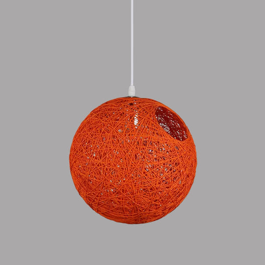 Contemporary Rattan Globe Suspension Light - Single-Bulb Blue/Pink/Red Pendant Lamp With Cut-Out
