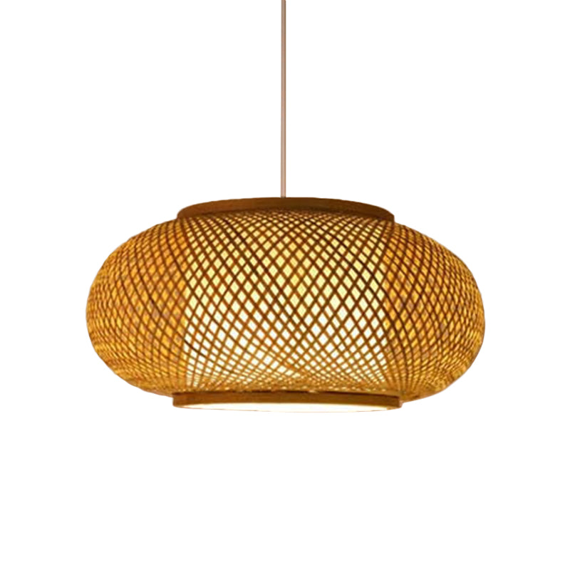 Asian Beige Pendant Lamp with Rattan Shade - 1-Light Restaurant Lighting
