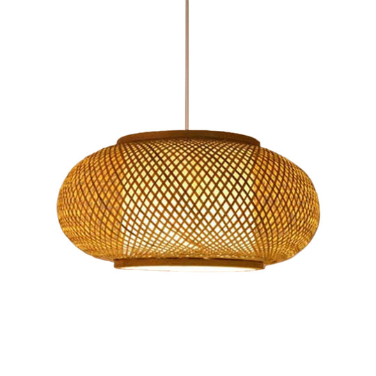 1-Light Asian Beige Pendant Lamp With Rattan Shade - Restaurant Pendulum Light

Alternatively A