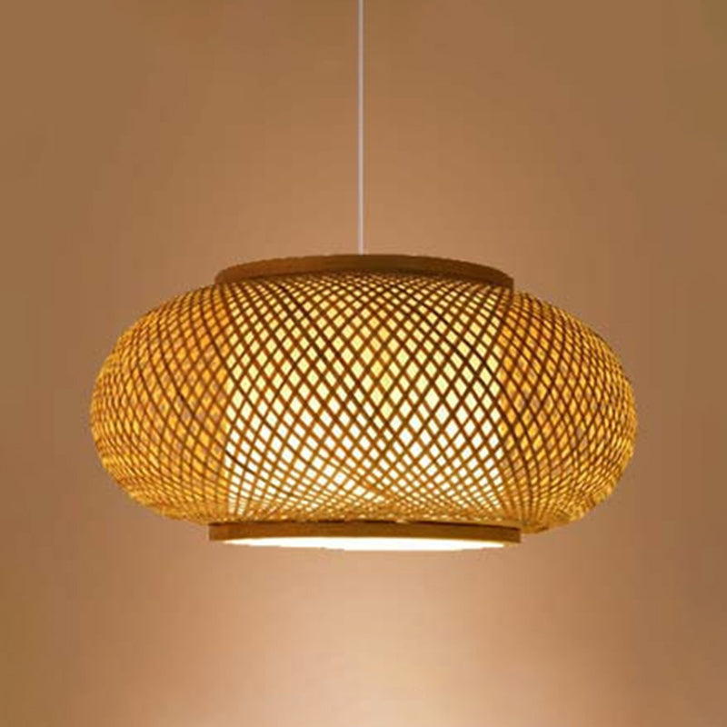 Asian Beige Pendant Lamp with Rattan Shade - 1-Light Restaurant Lighting