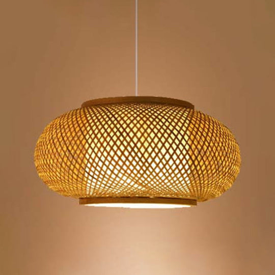 Asian Beige Pendant Lamp with Rattan Shade - 1-Light Restaurant Lighting