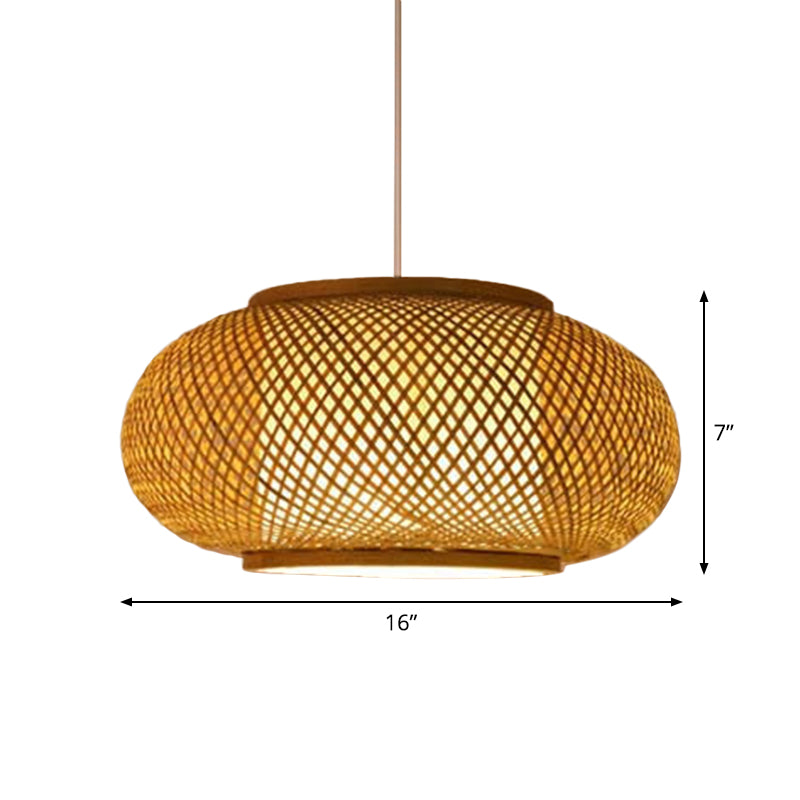 Asian Beige Pendant Lamp with Rattan Shade - 1-Light Restaurant Lighting