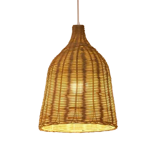 1-Light Asian Beige Pendant Lamp With Rattan Shade - Restaurant Pendulum Light

Alternatively A