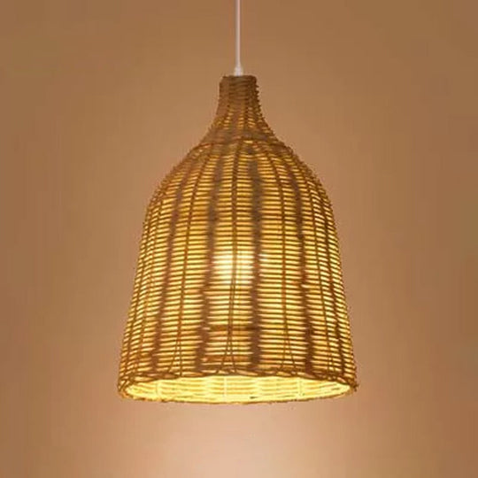 Asian Beige Pendant Lamp with Rattan Shade - 1-Light Restaurant Lighting