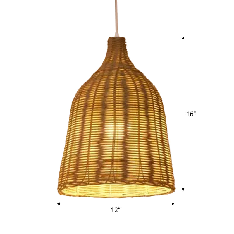 Asian Beige Pendant Lamp with Rattan Shade - 1-Light Restaurant Lighting