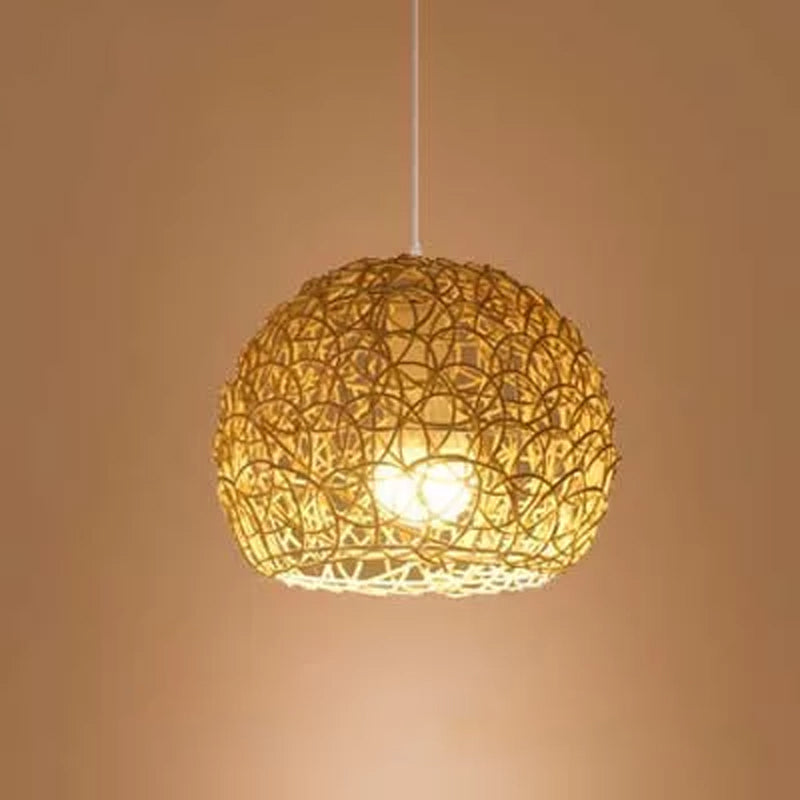 Asian Beige Pendant Lamp with Rattan Shade - 1-Light Restaurant Lighting