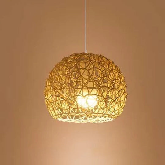 Asian Beige Pendant Lamp with Rattan Shade - 1-Light Restaurant Lighting