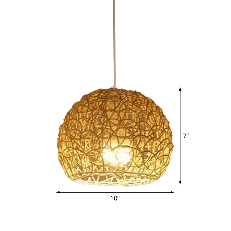 Asian Beige Pendant Lamp with Rattan Shade - 1-Light Restaurant Lighting