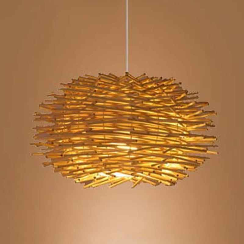 Asian Beige Pendant Lamp with Rattan Shade - 1-Light Restaurant Lighting