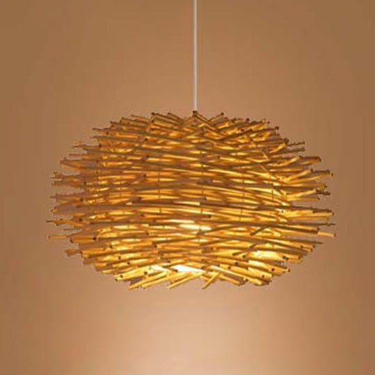 Asian Beige Pendant Lamp with Rattan Shade - 1-Light Restaurant Lighting
