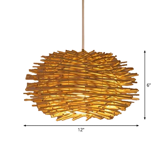 Asian Beige Pendant Lamp with Rattan Shade - 1-Light Restaurant Lighting
