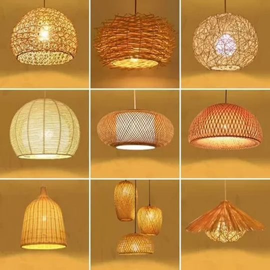 Rattan Shade Hanging Lamp - Modern And Novelty 1-Light Beige House Suspension Pendant 16/19.5 Width