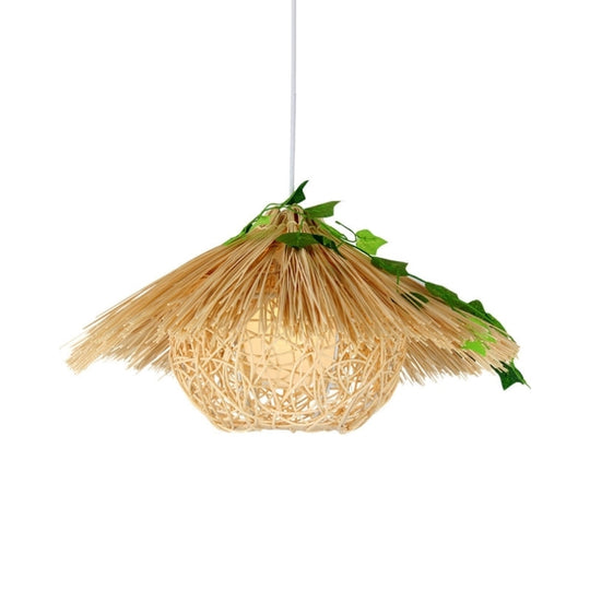 Rattan Shade Hanging Lamp - Modern And Novelty 1-Light Beige House Suspension Pendant 16/19.5 Width