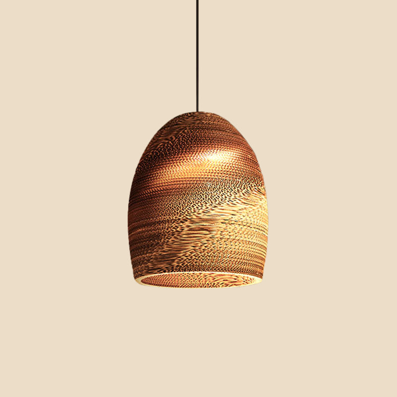 Rustic Brown Corrugated Paper Pendant Light for Dining Room - Globe/Oval/Vase Design