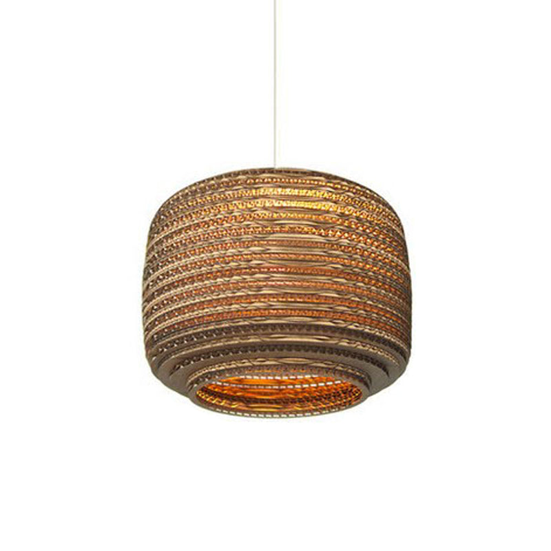 Rustic Brown Corrugated Paper Pendant Light for Dining Room - Globe/Oval/Vase Design