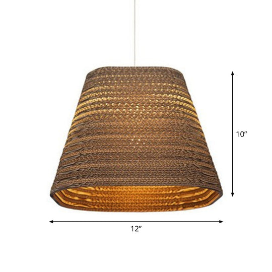 Rustic Brown Corrugated Paper Pendant Light for Dining Room - Globe/Oval/Vase Design