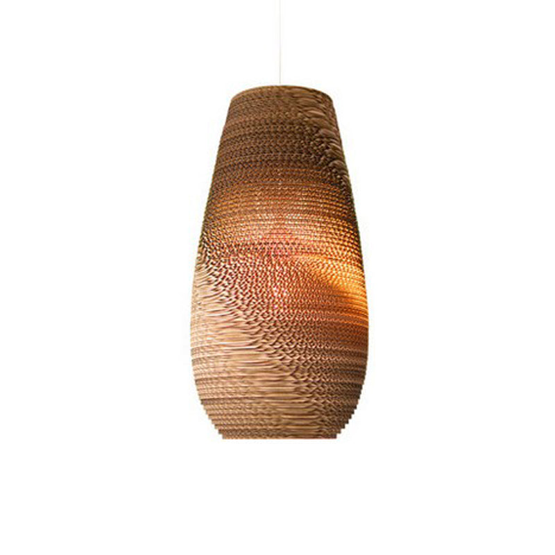 Rustic Brown Corrugated Paper Pendant Light for Dining Room - Globe/Oval/Vase Design