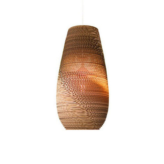 Rustic Brown Corrugated Paper Pendant Light for Dining Room - Globe/Oval/Vase Design