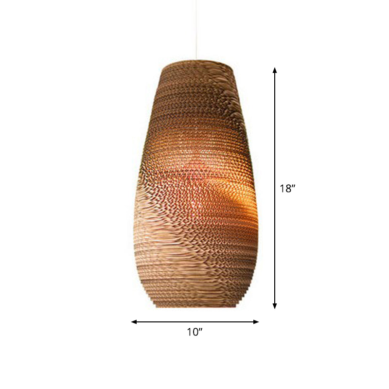 Suspension rustique en papier ondulé marron pour salle à manger - Design globe/ovale/vase