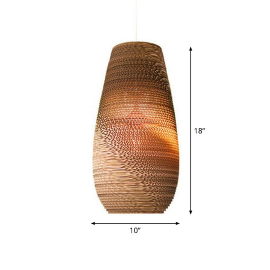Rustic Brown Hanging Pendant Light Fixture For Dining Room - Globe/Oval/Vase Corrugated Paper Design