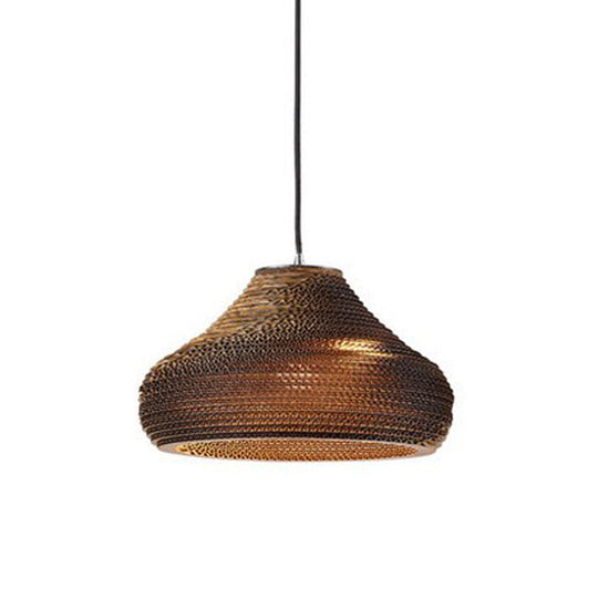 Rustic Brown Hanging Pendant Light Fixture For Dining Room - Globe/Oval/Vase Corrugated Paper Design