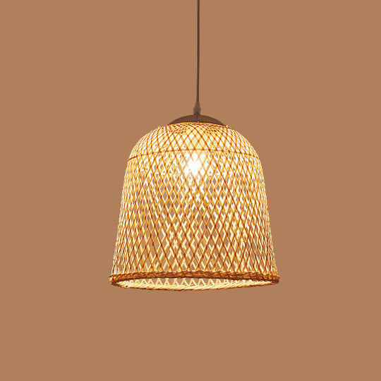 Bamboo Pendant Lamp: Bell/Bowl/Bottle Criss-Cross Woven Asian Hallway Drop Beige