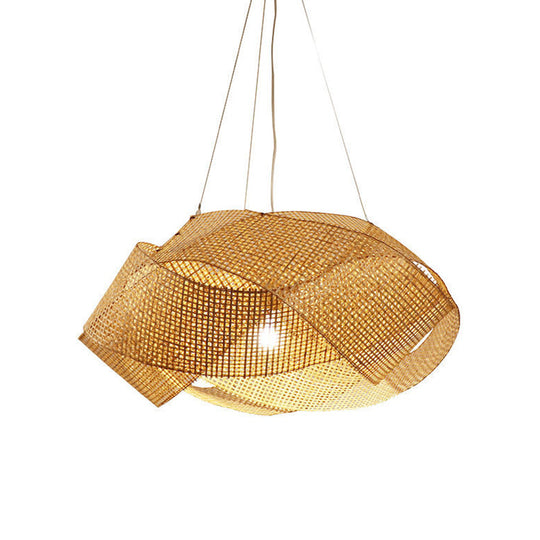 Suspension contemporaine en bambou - Plafonnier suspendu entrelacé en beige, largeur 16"/19,5"/27,5"