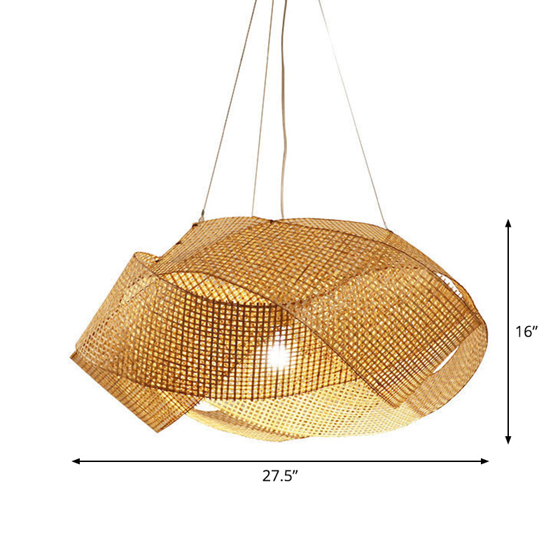 Suspension contemporaine en bambou - Plafonnier suspendu entrelacé en beige, largeur 16"/19,5"/27,5"
