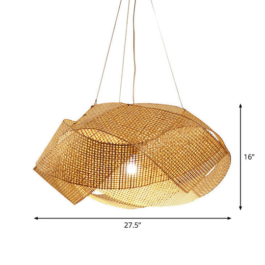 Suspension contemporaine en bambou - Plafonnier suspendu entrelacé en beige, largeur 16"/19,5"/27,5"