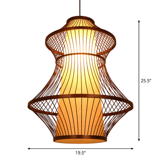 Bamboo Urn Pendant Light Kit in Asian Brown with 1 Bulb - Available in 3 Sizes
