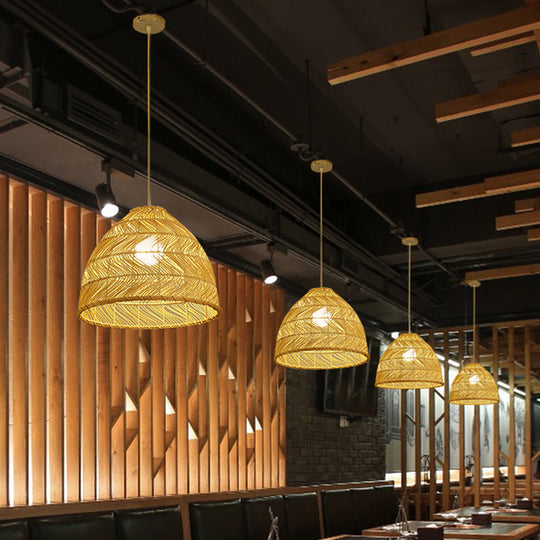 Luminaire suspendu en forme de cloche en bambou asiatique - Largeur 16"/19,5"/23,5" - Beige