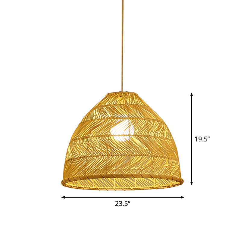 Luminaire suspendu en forme de cloche en bambou asiatique - Largeur 16"/19,5"/23,5" - Beige