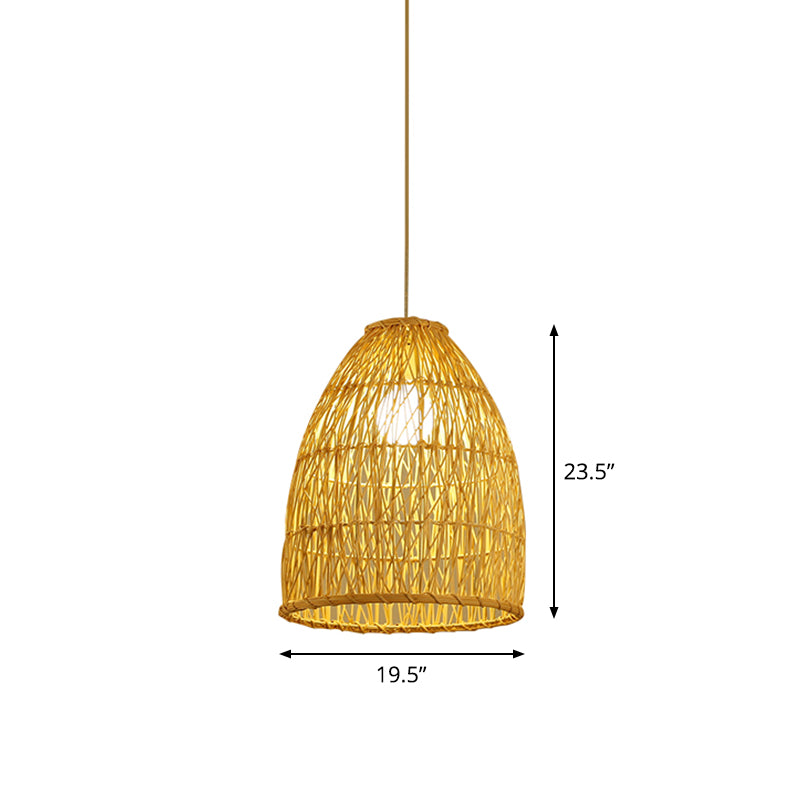 Luminaire suspendu en forme de cloche en bambou asiatique - Largeur 16"/19,5"/23,5" - Beige