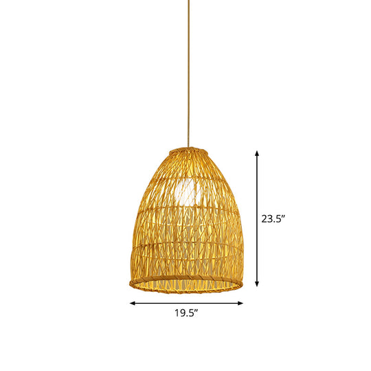 Luminaire suspendu en forme de cloche en bambou asiatique - Largeur 16"/19,5"/23,5" - Beige