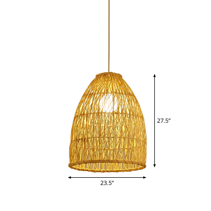 Luminaire suspendu en forme de cloche en bambou asiatique - Largeur 16"/19,5"/23,5" - Beige