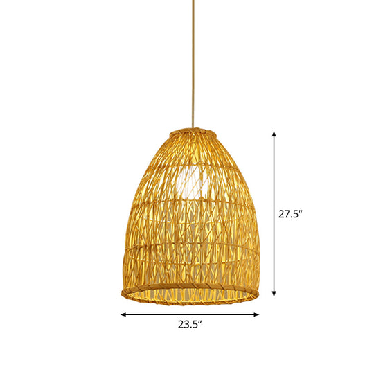 Luminaire suspendu en forme de cloche en bambou asiatique - Largeur 16"/19,5"/23,5" - Beige