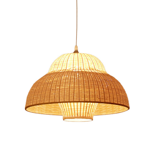 Lampe suspendue beige à une ampoule en bambou tressé : design de gourde/panier chinois pour suspension de salle à manger