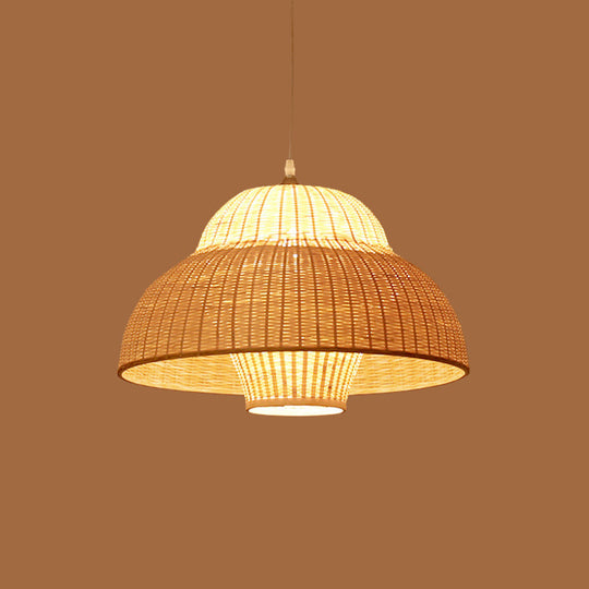 Lampe suspendue beige à une ampoule en bambou tressé : design de gourde/panier chinois pour suspension de salle à manger