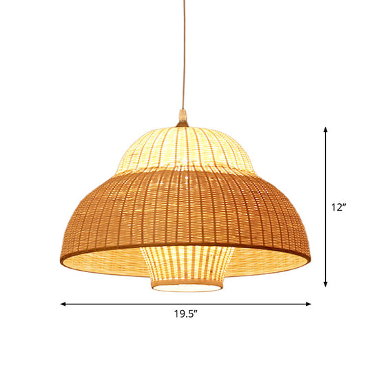 Lampe suspendue beige à une ampoule en bambou tressé : design de gourde/panier chinois pour suspension de salle à manger