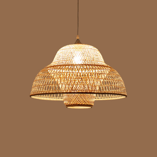 Lampe suspendue beige à une ampoule en bambou tressé : design de gourde/panier chinois pour suspension de salle à manger