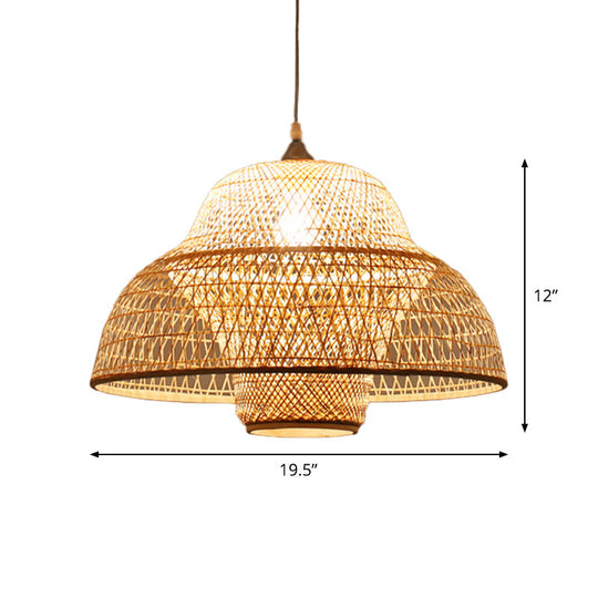 Lampe suspendue beige à une ampoule en bambou tressé : design de gourde/panier chinois pour suspension de salle à manger