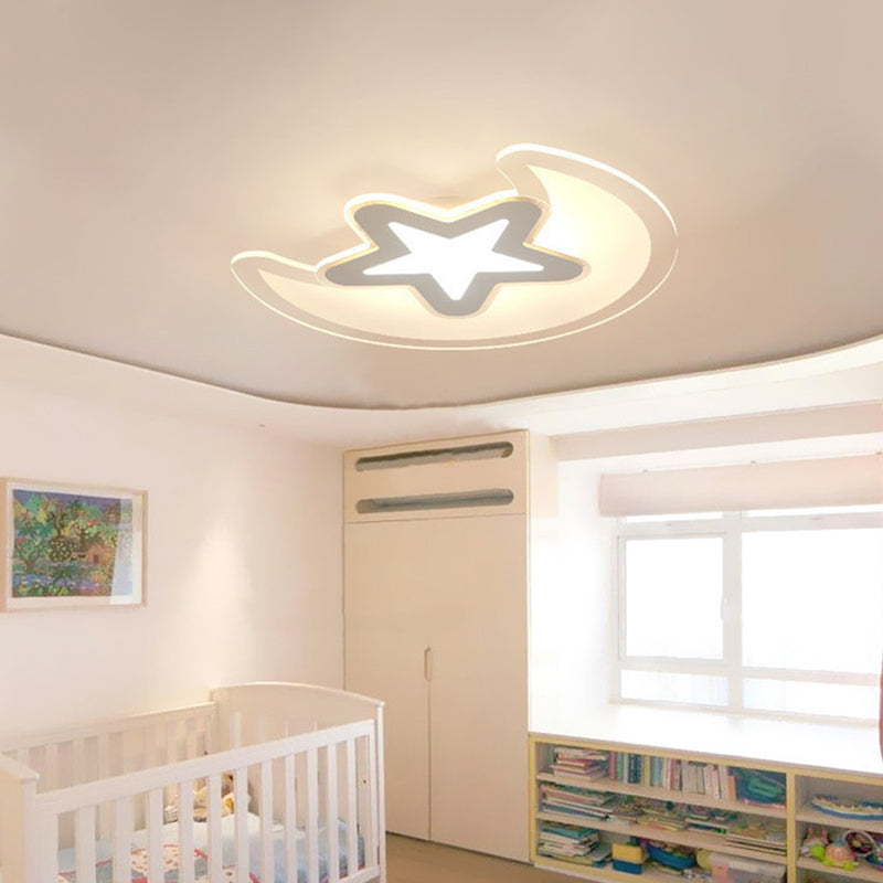 Minimalistic Led Acrylic Ceiling Mount Light With Crescent And Star Design In Warm/White -