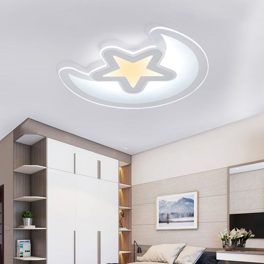 Minimalistic LED Acrylic Ceiling Mount Light with Crescent and Star Design in Warm/White Light - 16.5"/20.5"/24.5" Wide - White